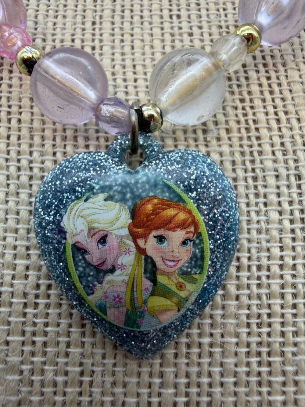 Frozen Heart Pendant Necklace 16 In Elsa Anna Multicolor Beads Glitter Accent - Picture 2 of 6